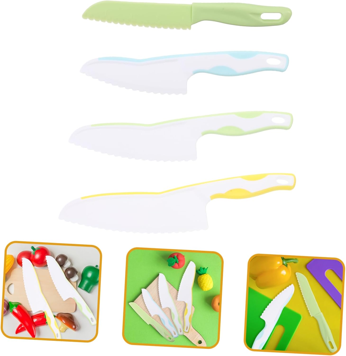 Mikinona 4pcs Plastic Fruit Cutter Set for Boy Girl Safe Kitchen Tools for Toddlers Ergonomic Design for Easy Use Multi-function Playful Cooking Accessories