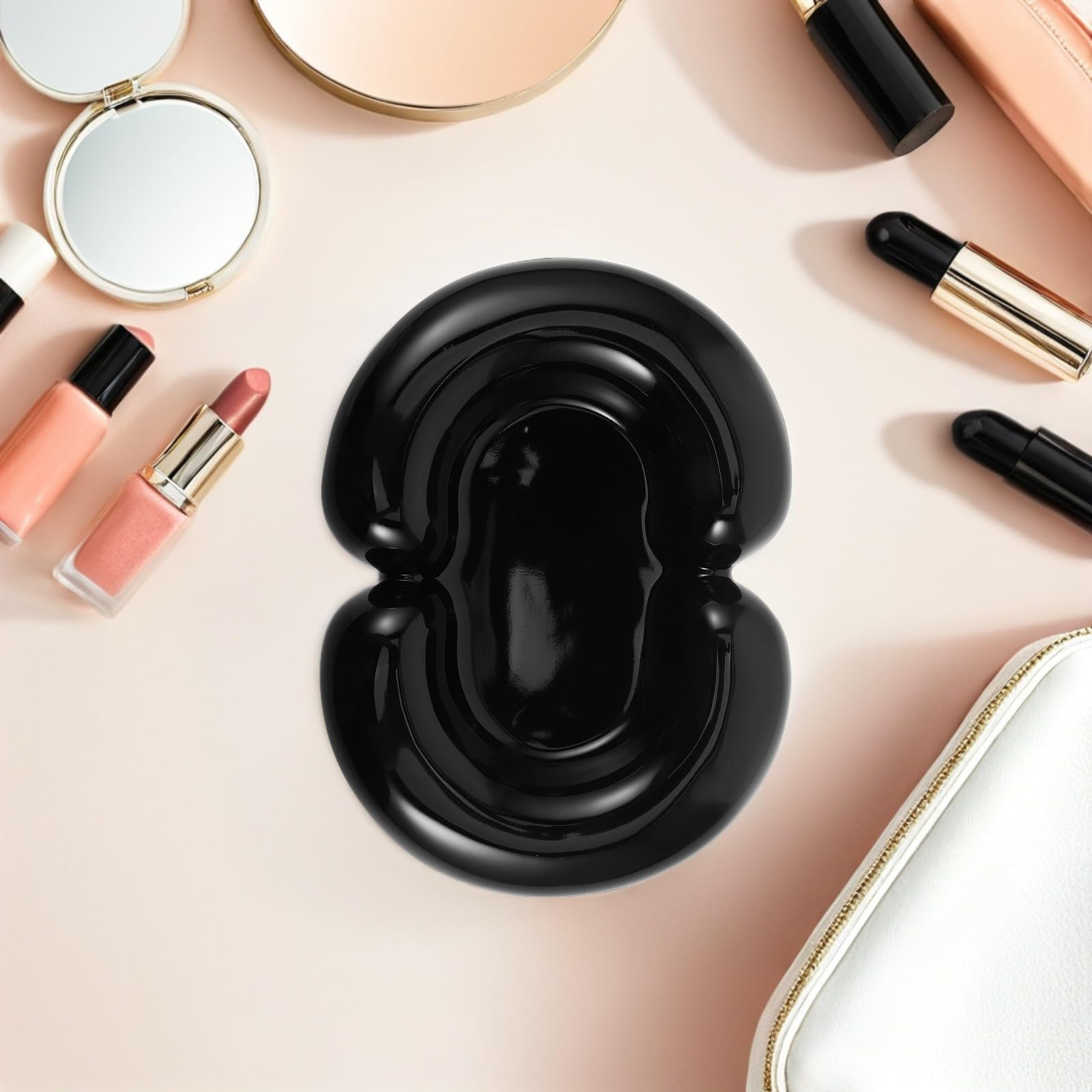 Artibetter Bandeja para Joyas y Anillos Elegante, de Cerámica Negra