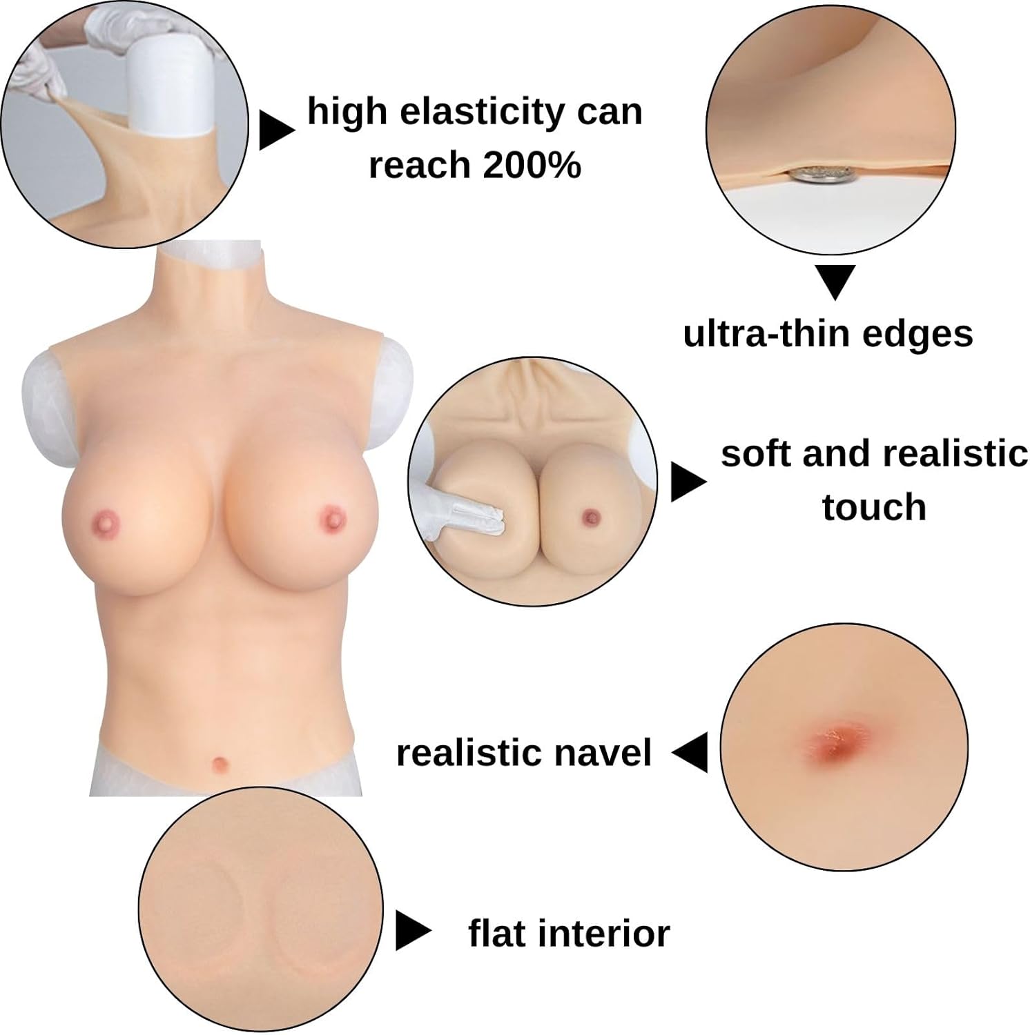 Silicone Breastplate Half Body Silicone Breast Plates Crossdresser C-H Cup for Transgender Silicone Filler