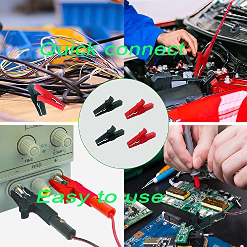 Image of 5 Pairs Fully Insulated 30A Safety Test Alligator Clips | With Banana Socket and 4mm Banana Plug Connectors ideal for Automotive Electrical Testing Battery Connection (Red+Black)