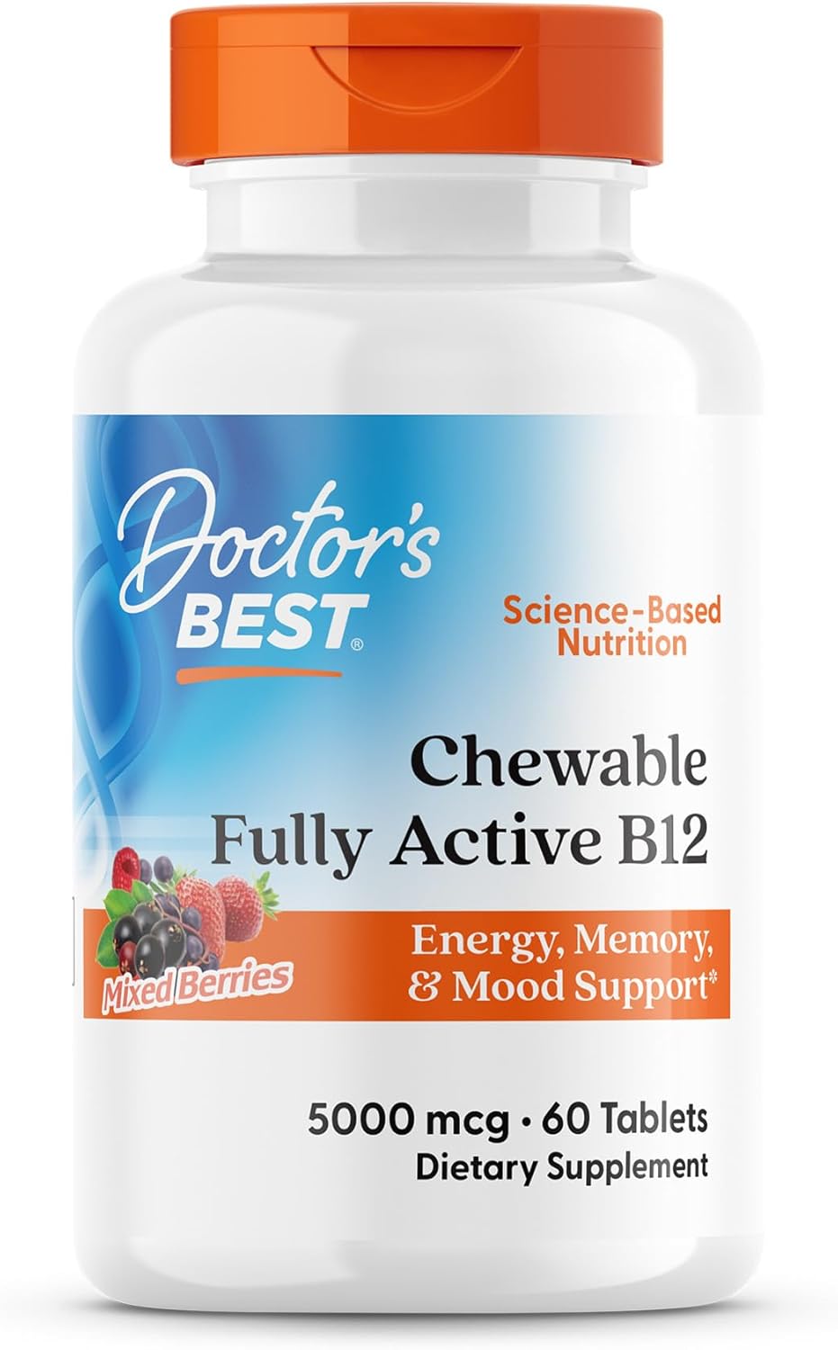 Doctor's Best Vitamina B12 5000 mcg Metilcobalamina 60 Tabletas Sabor Bayas Mixtas