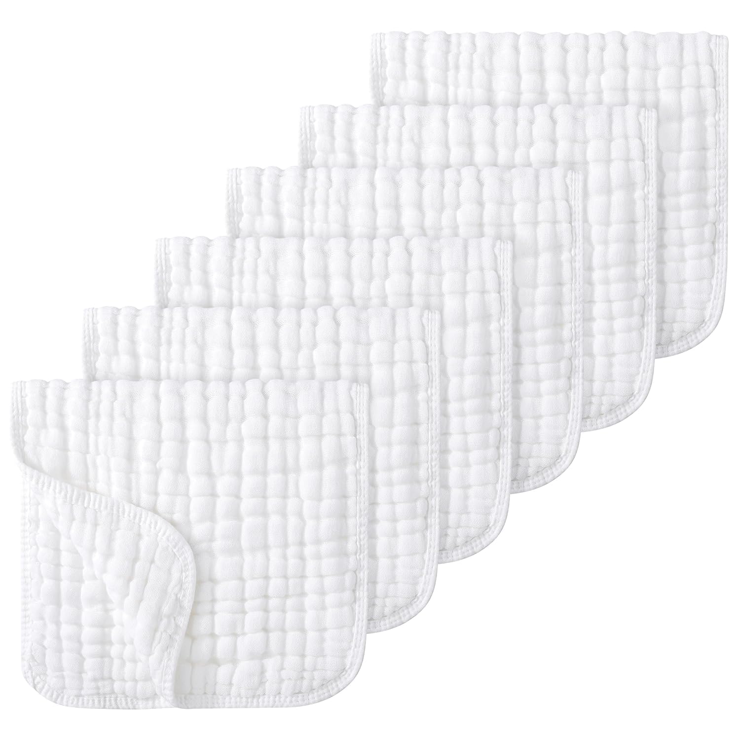 Erweicet Burp Cloths 100% Cotton Muslin Cloths Large 20''x10'' Extra Soft and Absorbent 6 Pack Baby Burping Cloth Pure White