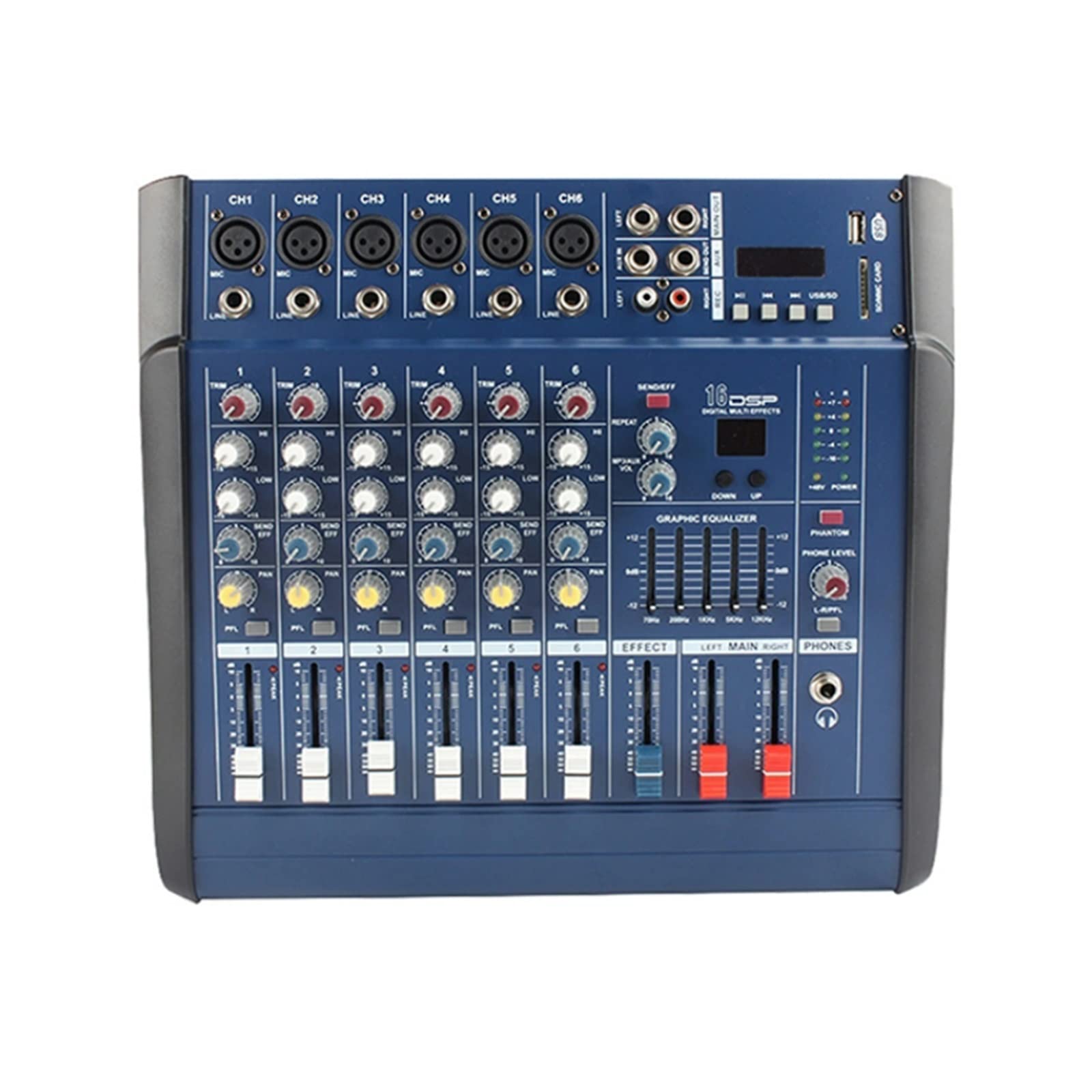 VCHICS Audiomixer, 6-Kanal-Mixer-Mischpult Nehmen Sie 48-V-Phantomspeisung mit BT auf für Gitarren, Bässe und Keyboards