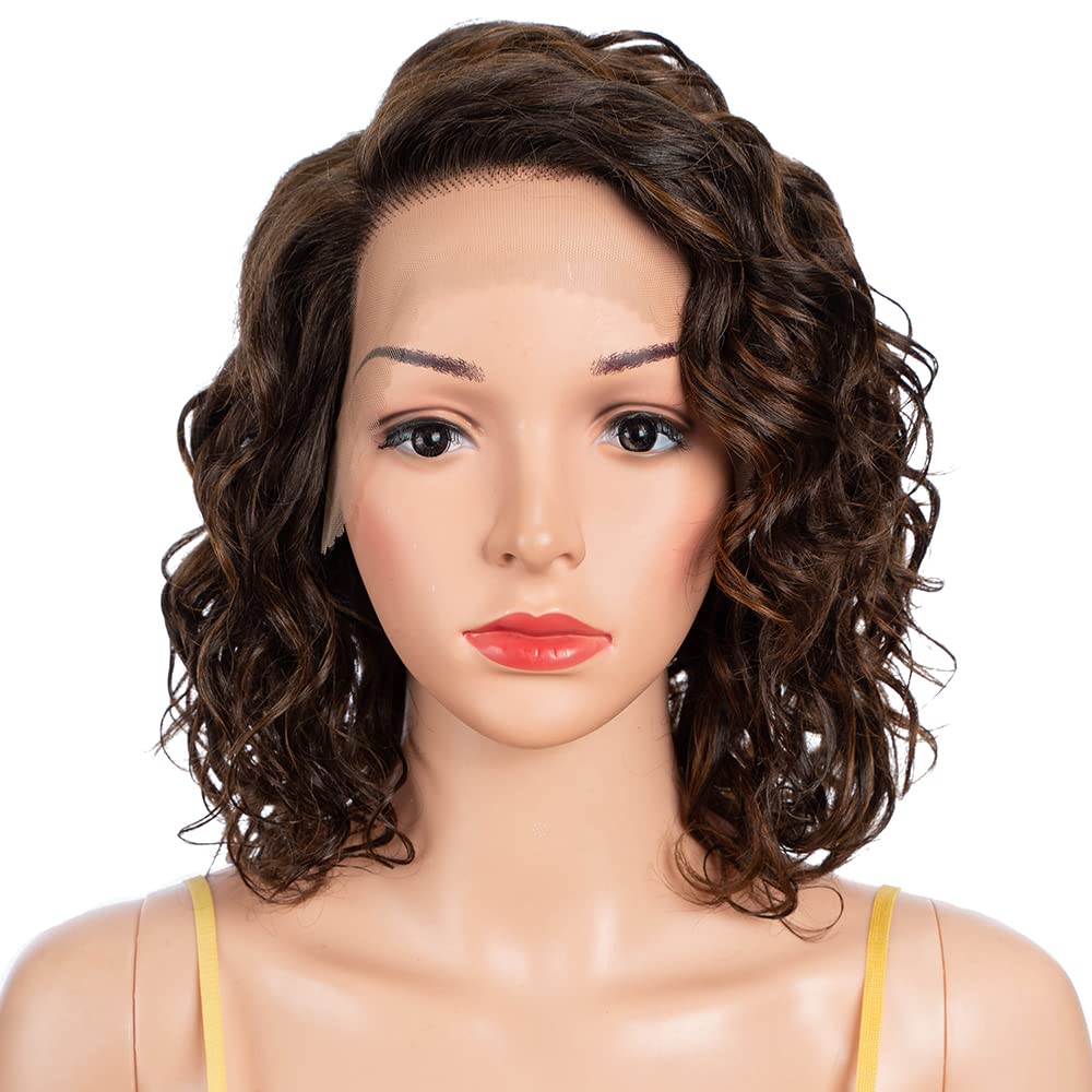 NOBLE HAIR 12 Inch Lace Front Bob Curly Wig Human Hair