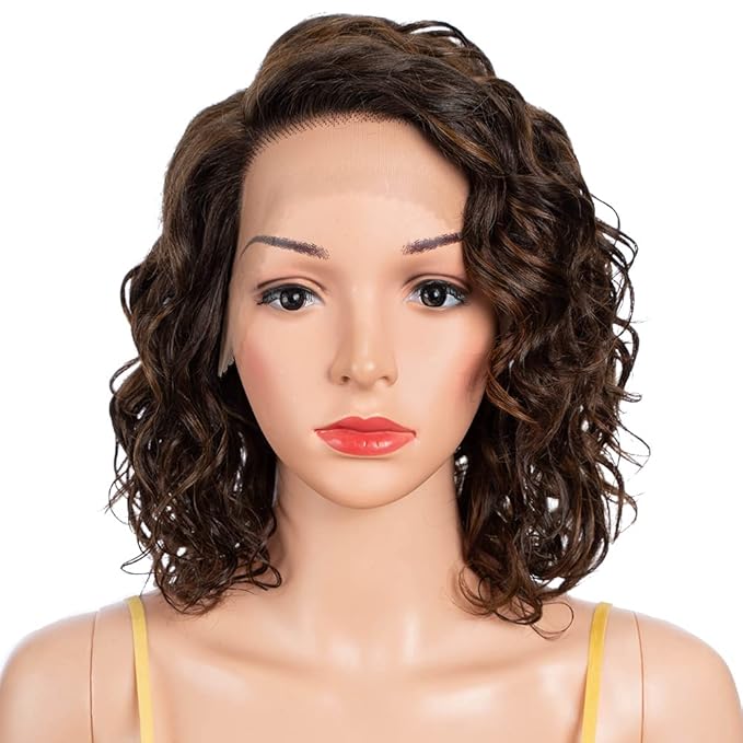 NOBLE HAIR 12 Inch Lace Front Bob Curly Wig Human Hair