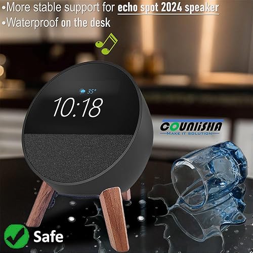 Miniatura 3 de Real Wood Stand for Echo Spot (2024 Released) Smart Alarm Clock, Tripod Mount Accessories Protect Alexa for Better Sound, Secure Stable Wooden