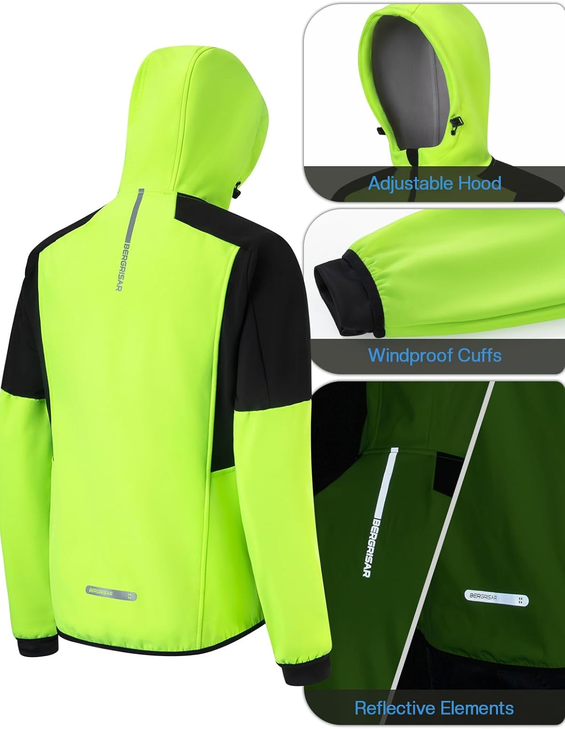 BERGRISAR Winter Cycling Jackets for Men Windbreaker Water-Resistant with Hood Bike Bicycle Biking Jackets - Image 4