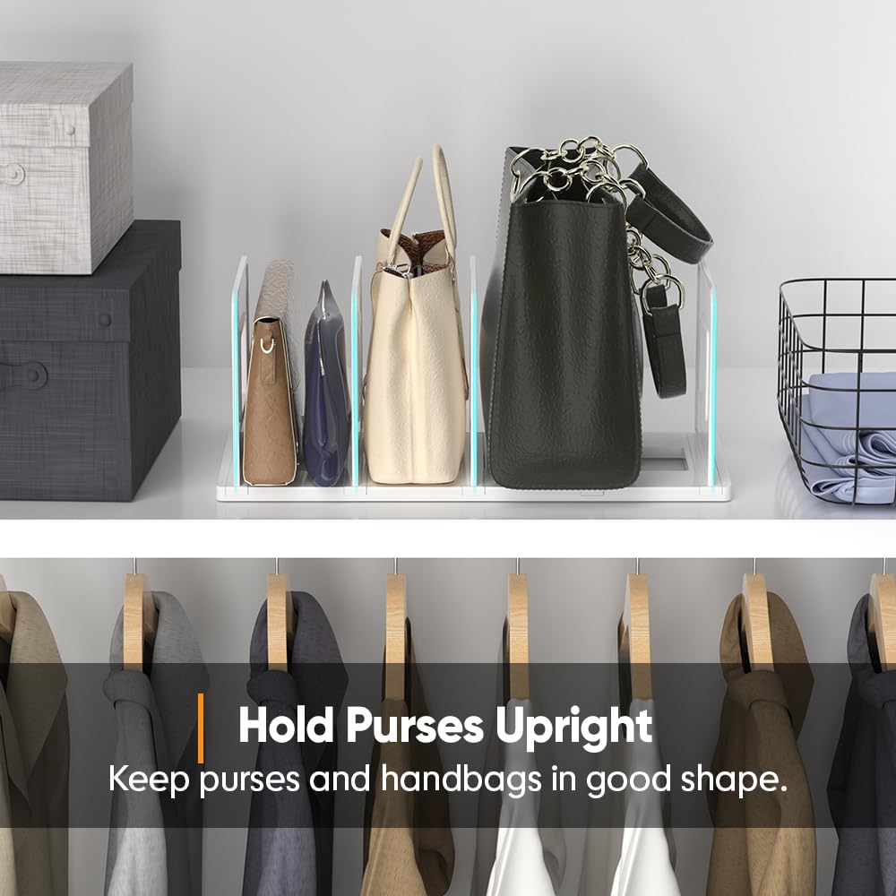 Clear Plastic Shelf Dividers – Adjustable Organizers For Purses, Handbags, Books & More | Keeps Closets, Shelves & Cabinets Neat