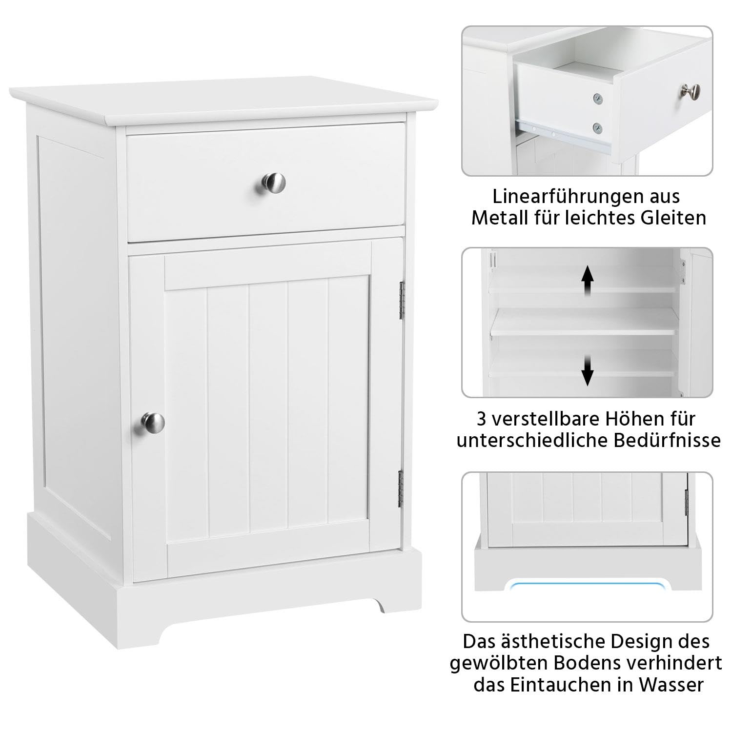 Yaheetech Nachtschrank Kommode Boxspringbett Nachttisch Nachtkommode mit Stauraum 40 x 35 x 60 cm Schlafzimmer Weiß | Nachttisch Höhenverstellbarem Einlegeboden,leichtgängige Rollenführung, MDF-Holzplatten & Metall,fürs Wohnzimmer/Schlafzimmer