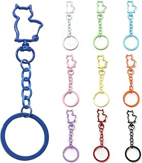 KSYN KO-KO キーホルダー パーツ 猫キーホルダー金具 180個セット キーホルダーリング チェーン ジャンプリング付き かわいい猫型金具 バッグチャーム ギフト DIY 手芸用品 可愛い キーホルダー キーリング アクセサリー パーティープレゼントに最適 カラフル