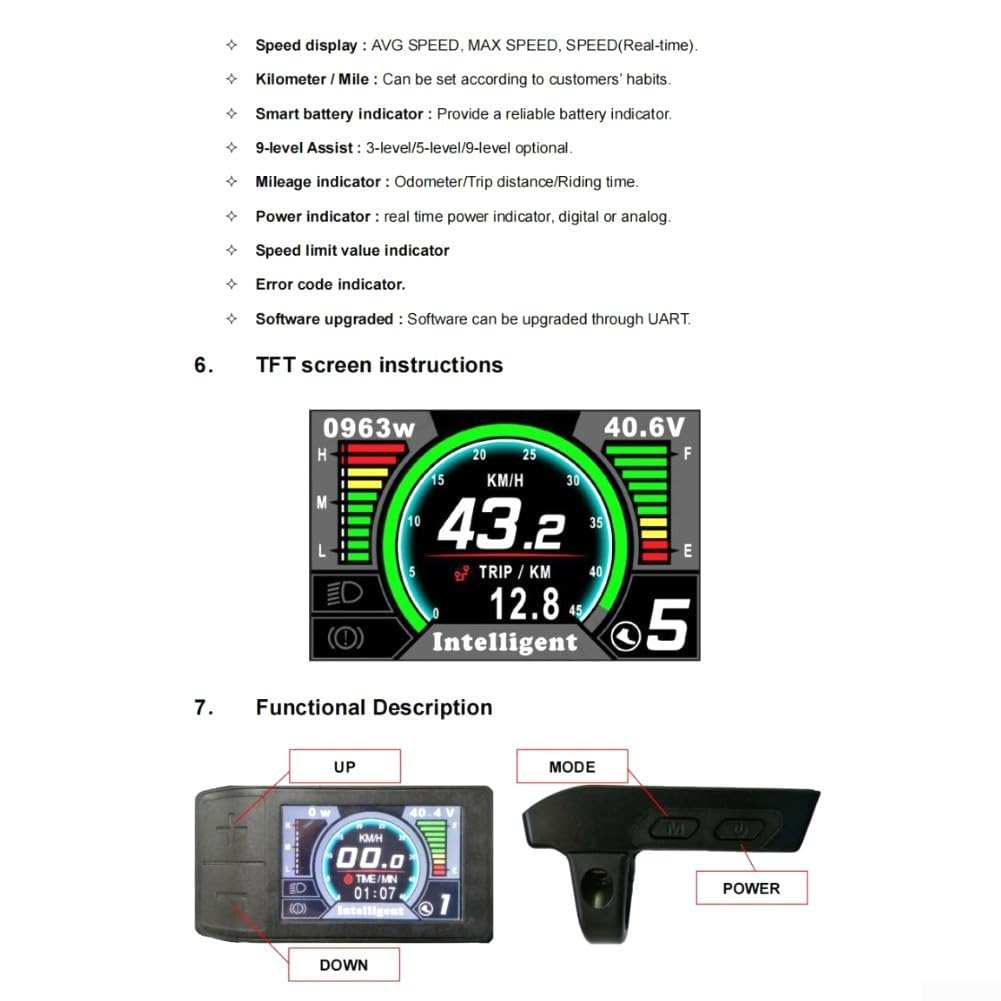 Display LCD per bici elettrica, schermo a colori con codici di errore, resistente al freddo 20C, compatibile con kit motore BBS03