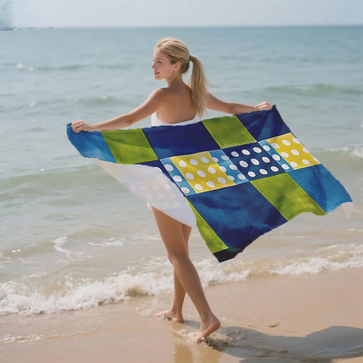 Toalla Playa Grande 160x220 Toalla Playa Microfibra, Ligera Secado Rápido, Sin Arena Portátil Toallas para Viajes, Hombre, Mujer Toallas, para Natación, Camping, Gimnasio (Azul Geometría) p-552