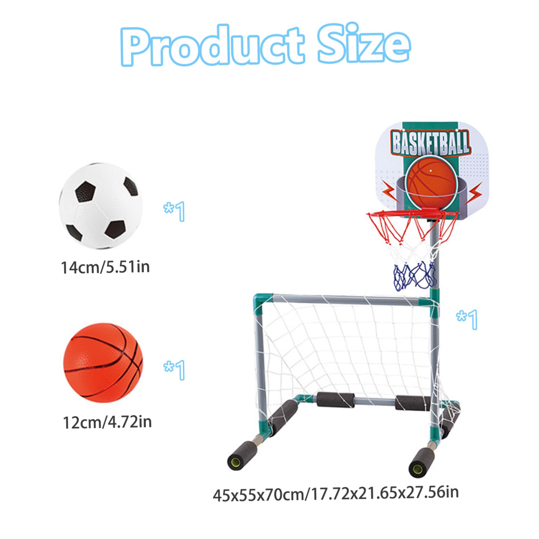Giocattolo da Piscina Galleggiante 2 in 1, Canestro da Basket Gonfiabile e Set da Porta da Calcio con 2 Palline per Festa Estiva in Piscina per Bambini