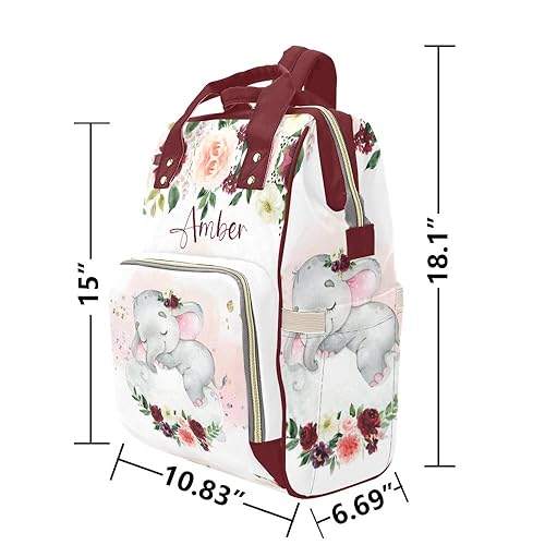 Miniatura 6 de Bolsas de pañales con diseño floral de elefante y acuarela, mochila con nombre personalizado, bolsa de pañales de enfermería, regalos para mamá y