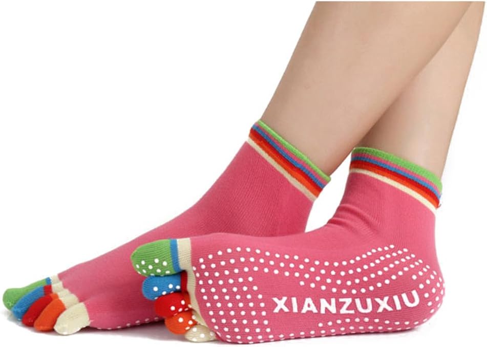 Xianzuxiu Yoga Socks Sport Fitness pilates Socks Fashion Five Toe No-Slip Massage socks red