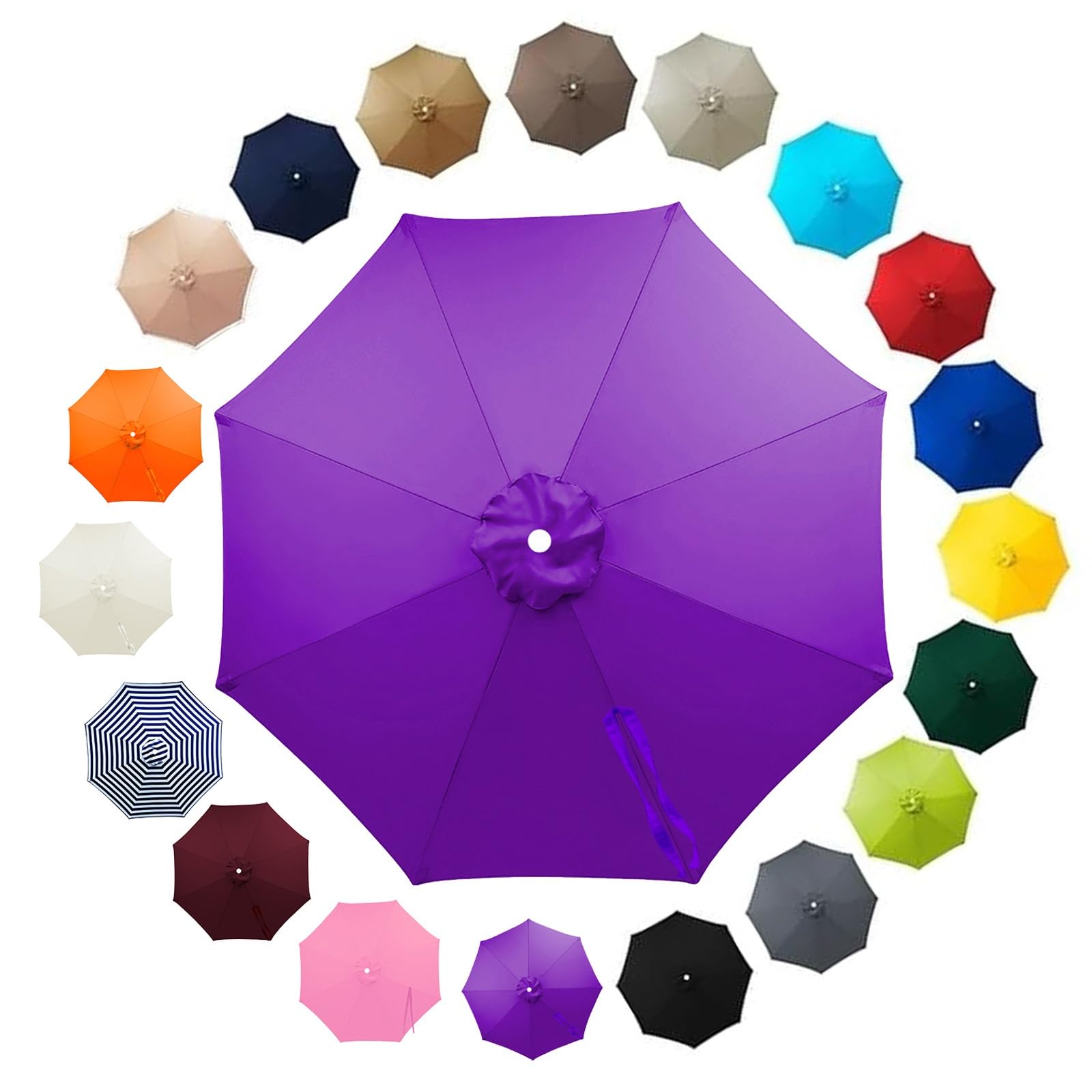 Outdoor Patio Parasol Replacement Canopy 2.5m 2.8m 3.30m 3.5m 6/8 Ribs, Fade Resistant Garden Umbrella Top Fabric Cover, Waterproof UV Protection Sunshade Cloth(Purple,2.15m/8 Arms)