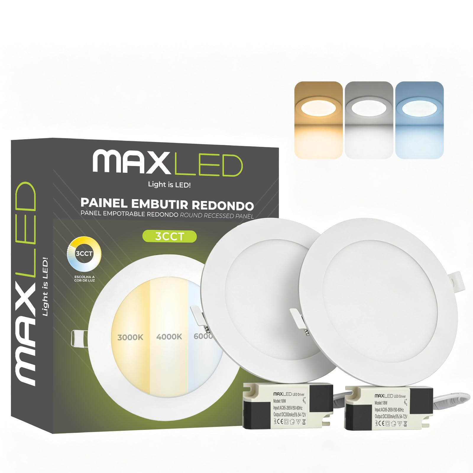 Maxled Light is Led! 2 Sztuk Reflektory LED Wpuszczane Sufitowe 9W 230V 720Lm 3CCT IP44 Reflektor Zabudowy LED Downlight Wpuszczany do Salonu Kuchni Sypialni Ø145mm Otworu Φ130mm Aluminium