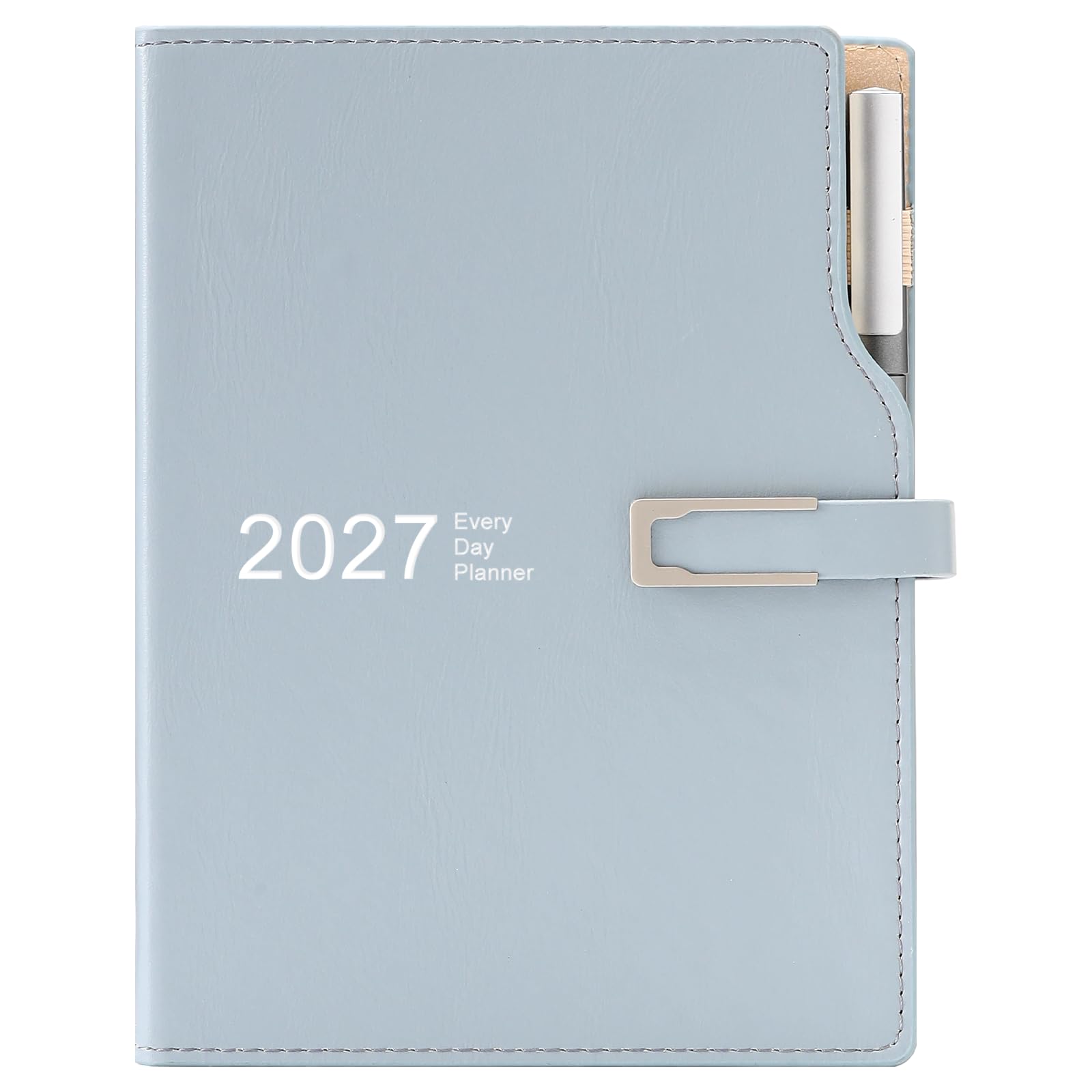 Academic Diary 2027 A5 Day to Page,Schedule Organizer with Calendar Stickers, Agenda Diary Planner with Pen Holder and Pen,Premium Thicker Paper 14 X 21.5 cm (Blue)