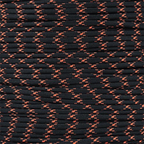 Paracord Planet 100 Foot Hanks of 550 Type III 7 Strand Paracord (Black W/Neon Orange X 100 Feet)