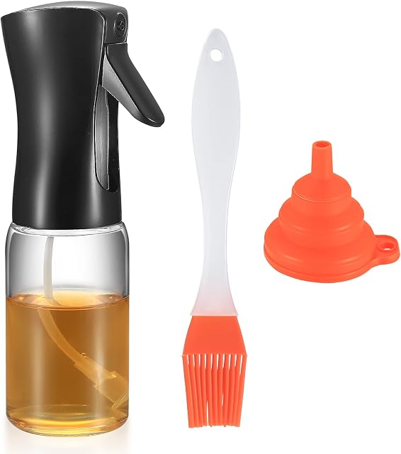 Oil Spray Bottles, 220ml Olive Oil Sprayer Bottles, Glass Oil Sprayer Mister Dispenser Bottles, Portable Reusable Vinegar Cooking Sprayer Bottles for Kitchen Cooking Air Fryer Salad Baking BBQ