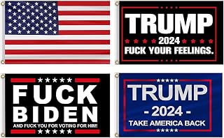 Trump 2024 Flags Fuck Biden Flag Re-Elect Trump 2024 Flag, American Flag, Keep America Great, No More Bullshit with Grommets Patriotic Outdoor Indoor Decoration, 3x5 ft, 4 Patterns