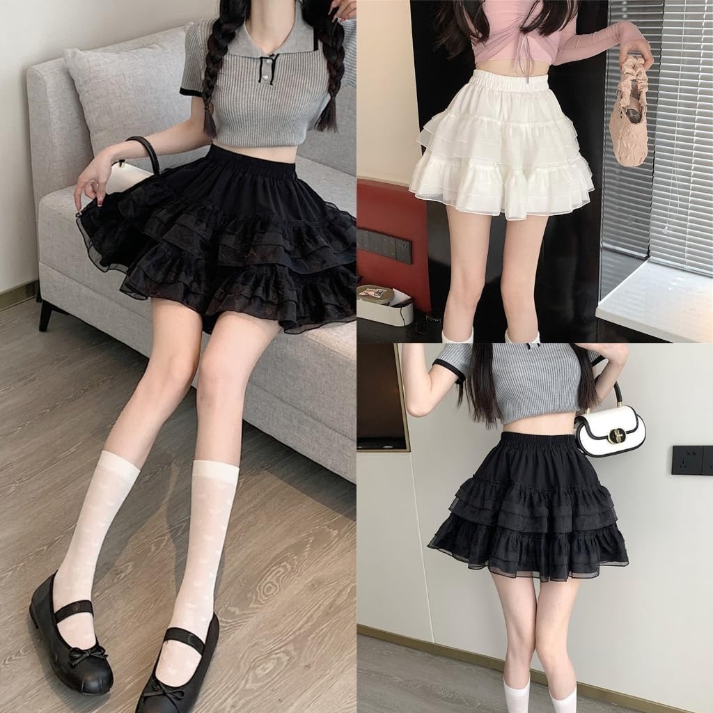 Charming Lace Layered Skirt Summer Skirts High Waist A-line Skirts Great for Casual Dates and Parties Black