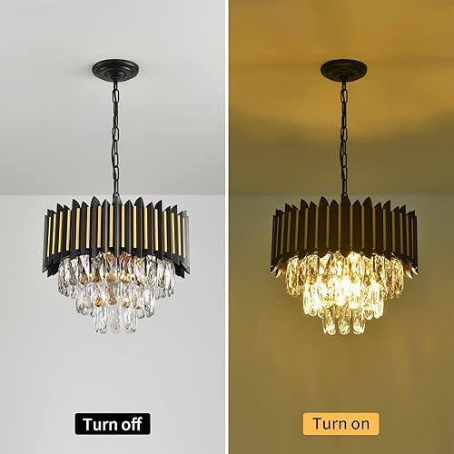 Miniatura 6 de Modern Crystal Chandeliers 3 Tiers Black and Gold Chandelier Pendant Light Fixtures Round Flush Mount Chandeliers Ceiling Lighting for Living Room