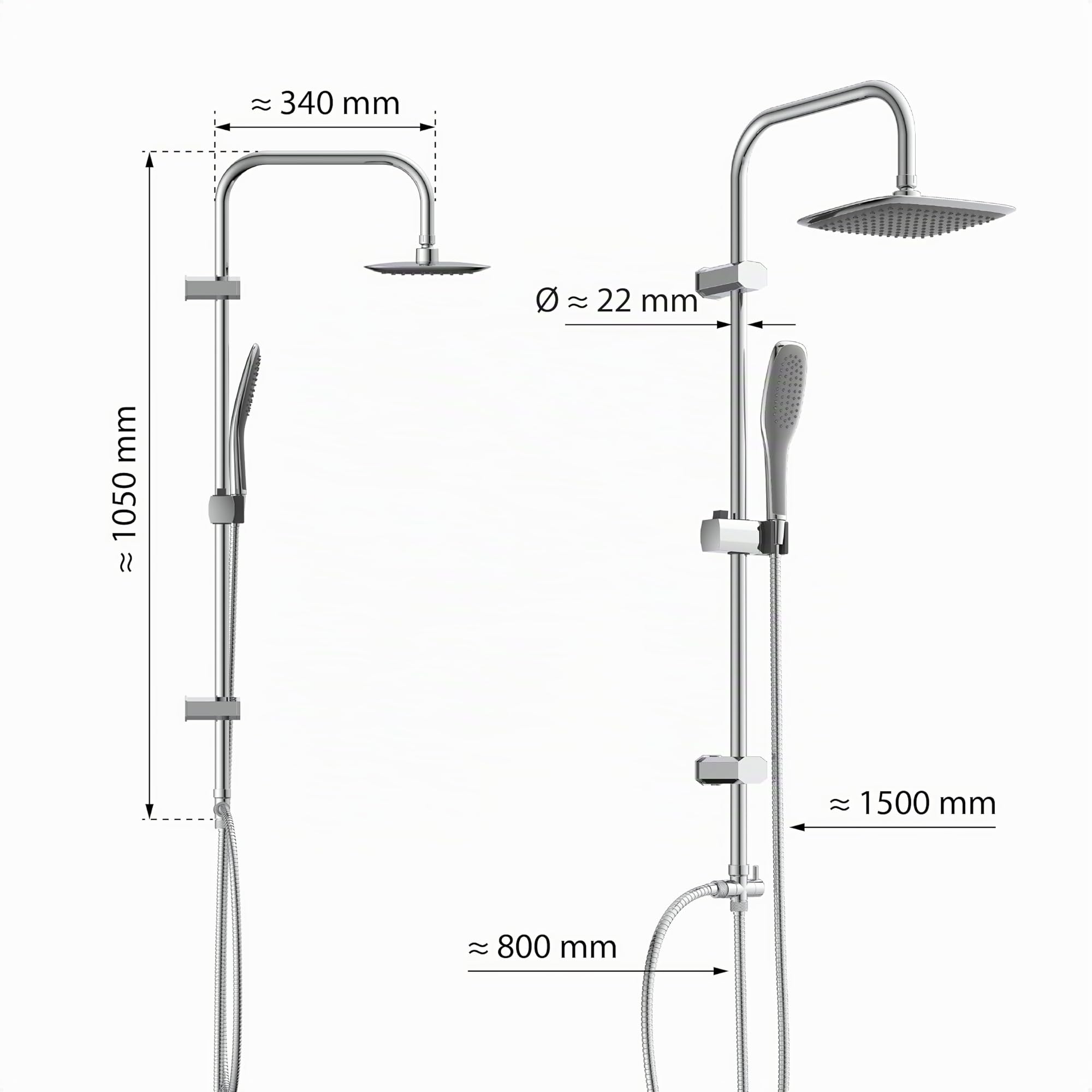 EISL EASY FRESH DX12006 Set doccia senza rubinetto colonna doccia pioggia grande doccetta cromato