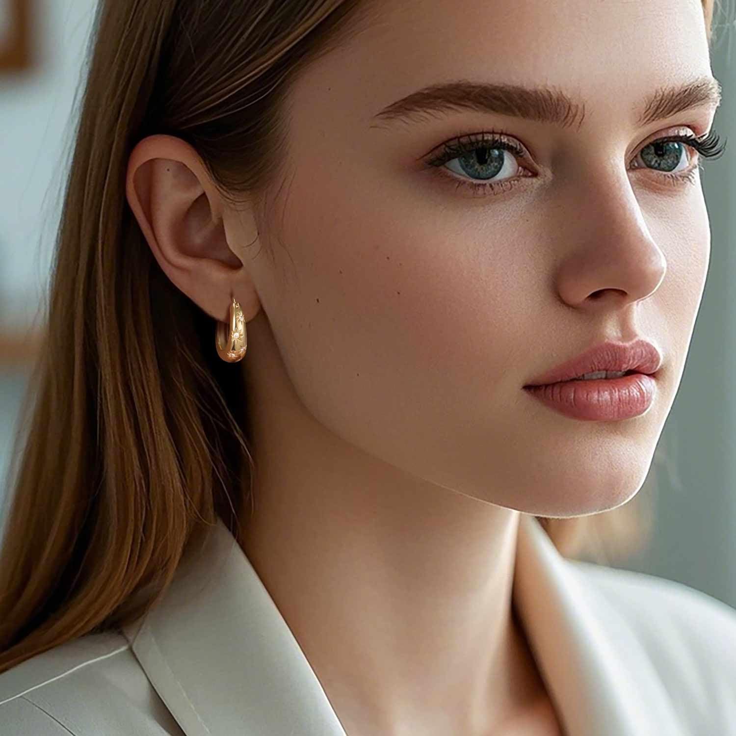 ESSIE ODILA Gold Hoop Earrings for Women 14K Gold Earrings for Women Hoop Earring for Women Hoops with Cubic Zirconia Radiating Enchanting Sparkle Chunky Hoops Earring for Women Trendy 23mm - Image 6