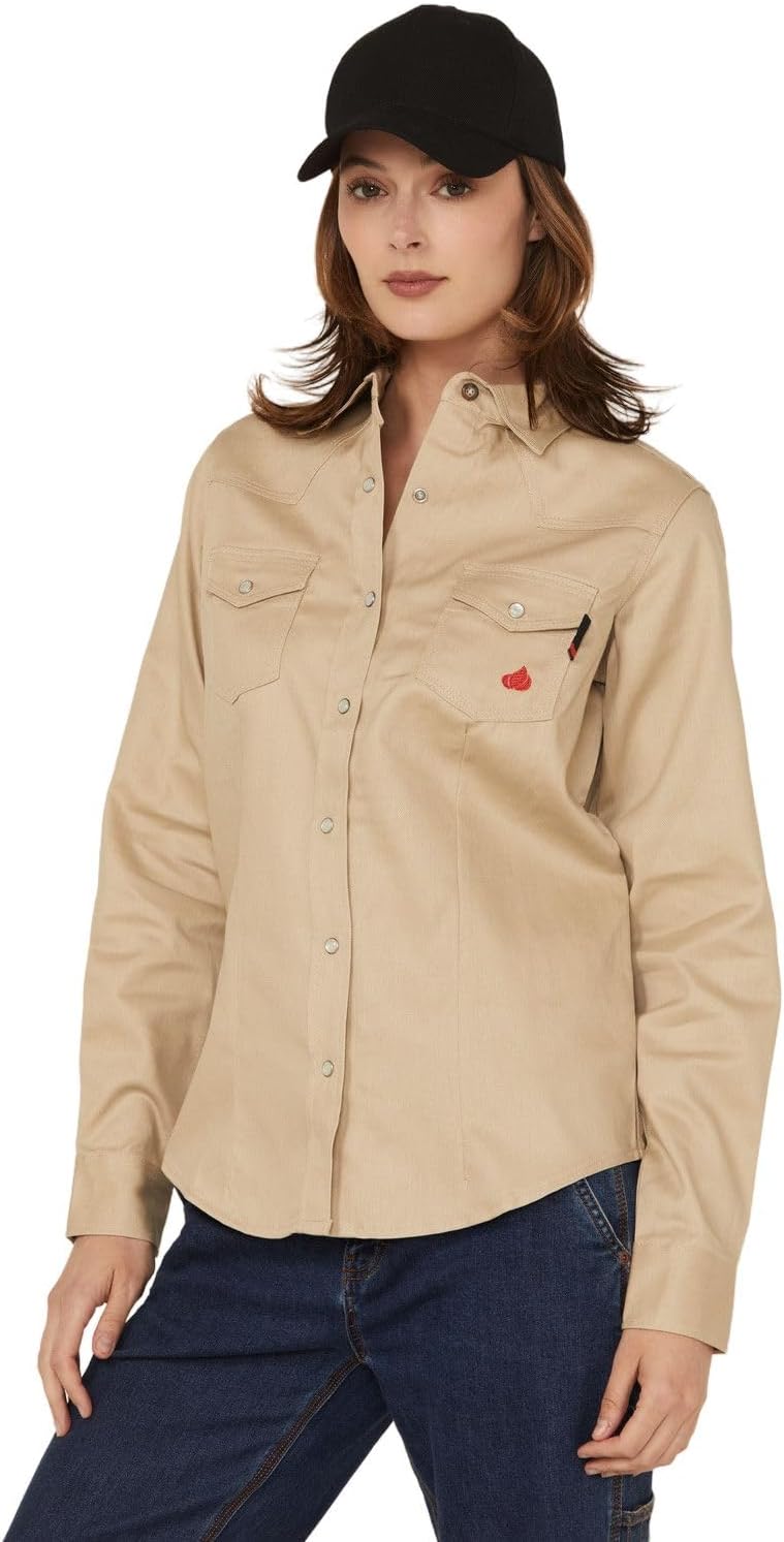 Work Shirt Womens Long Sleeve Flame Resistant M Stone LFRSLD