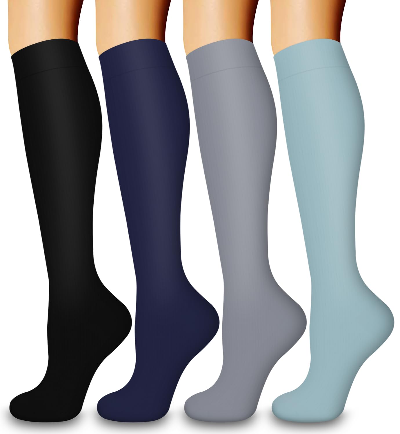 COOLOVER 4 Pairs Compression Socks for Women & Men Circulation 15-20mmHg -Best Support for Nursing, Athletic, Cycling, Flight