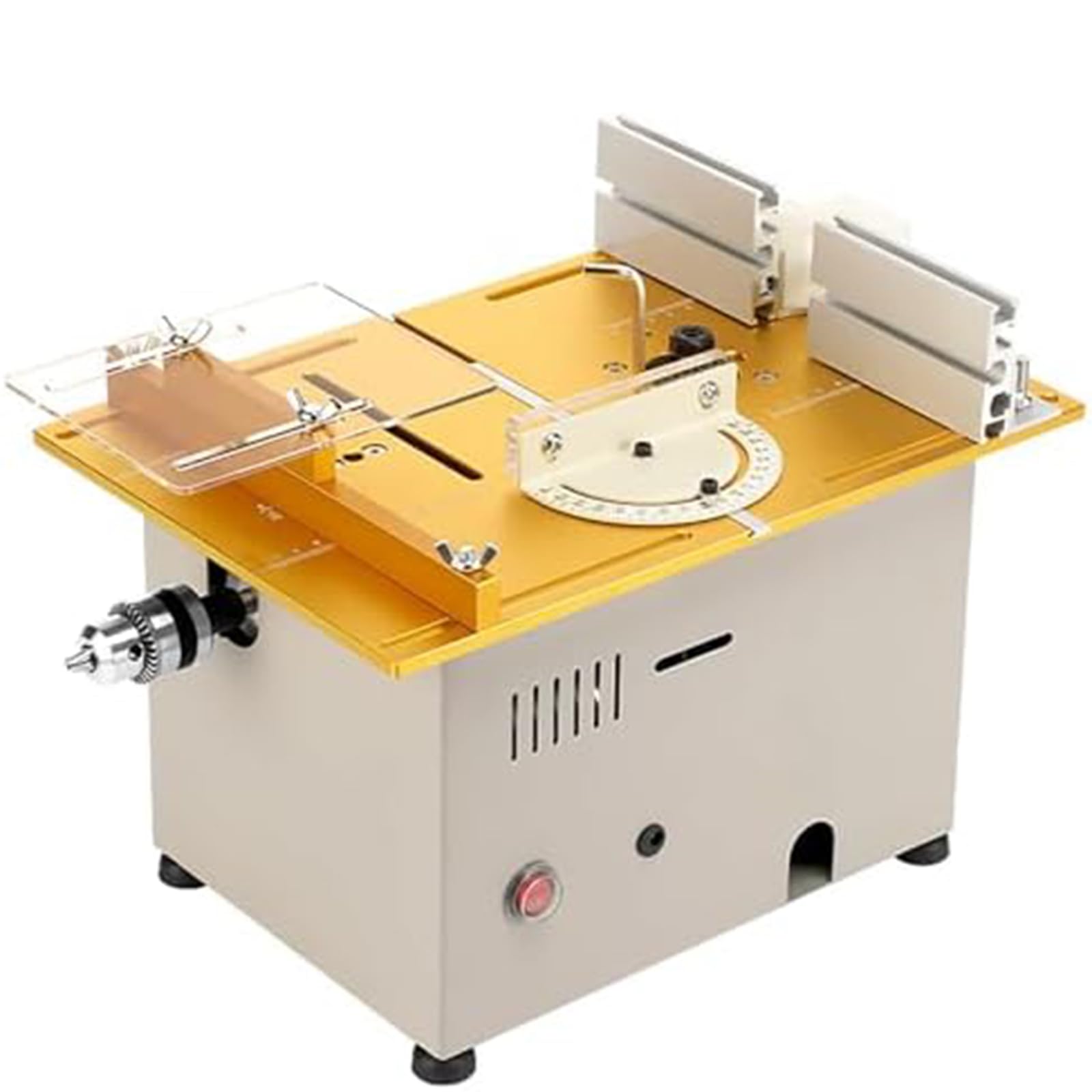 Mini sierra de mesa de 300 W, sierra de precisión con ángulo y profundidad ajustables, diseño portátil para proyectos de manualidades, potente motor para aplicaciones de corte versátiles