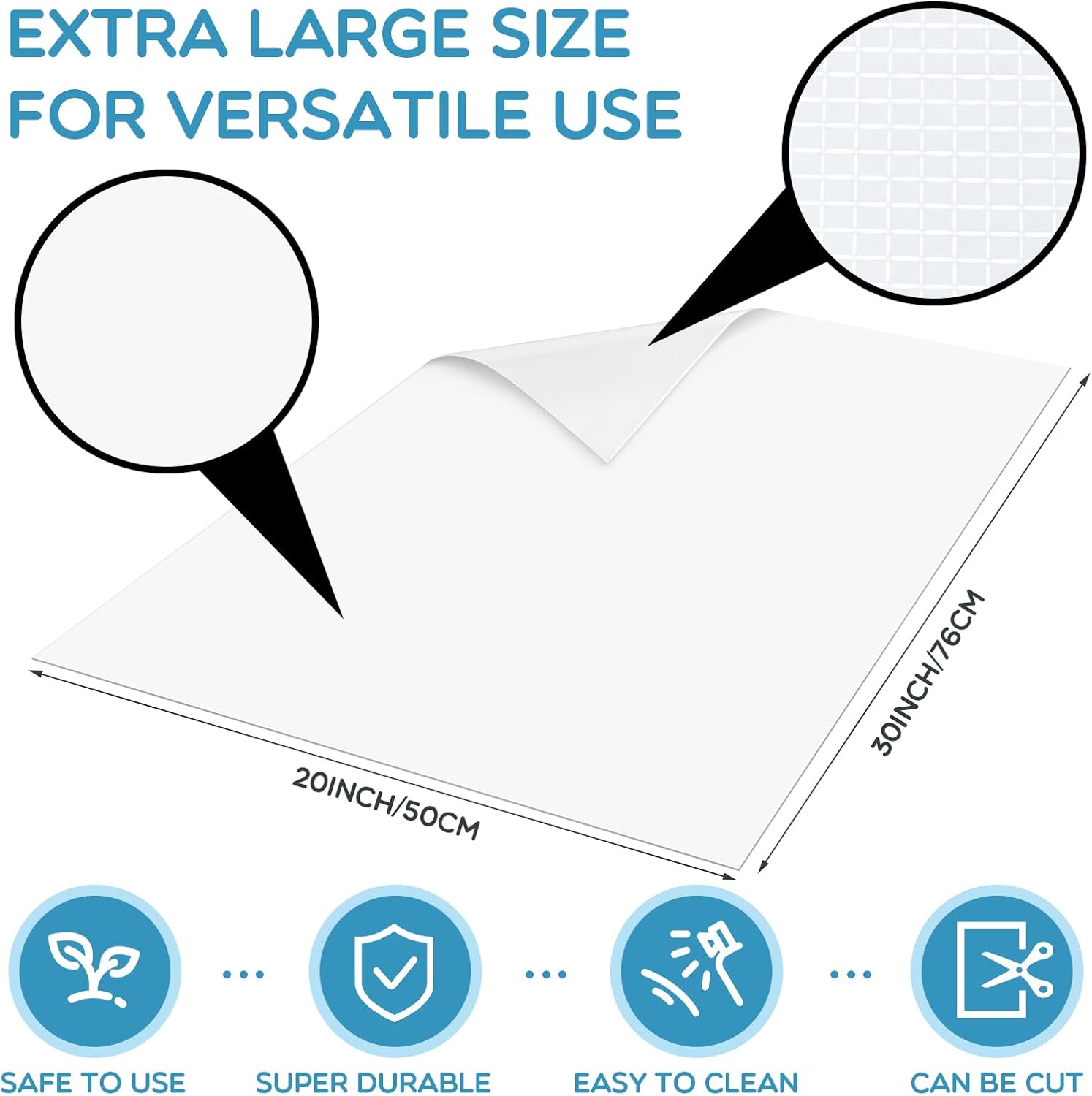 Patelai Extra Large Flexible Cutting Board Sewing Cutting Mat for Craft Countertop Protector Mat 30 x 20 Inches Kitchen Thin Plastic Chopping Pad White Non Slip Lattice Back for Food Prep