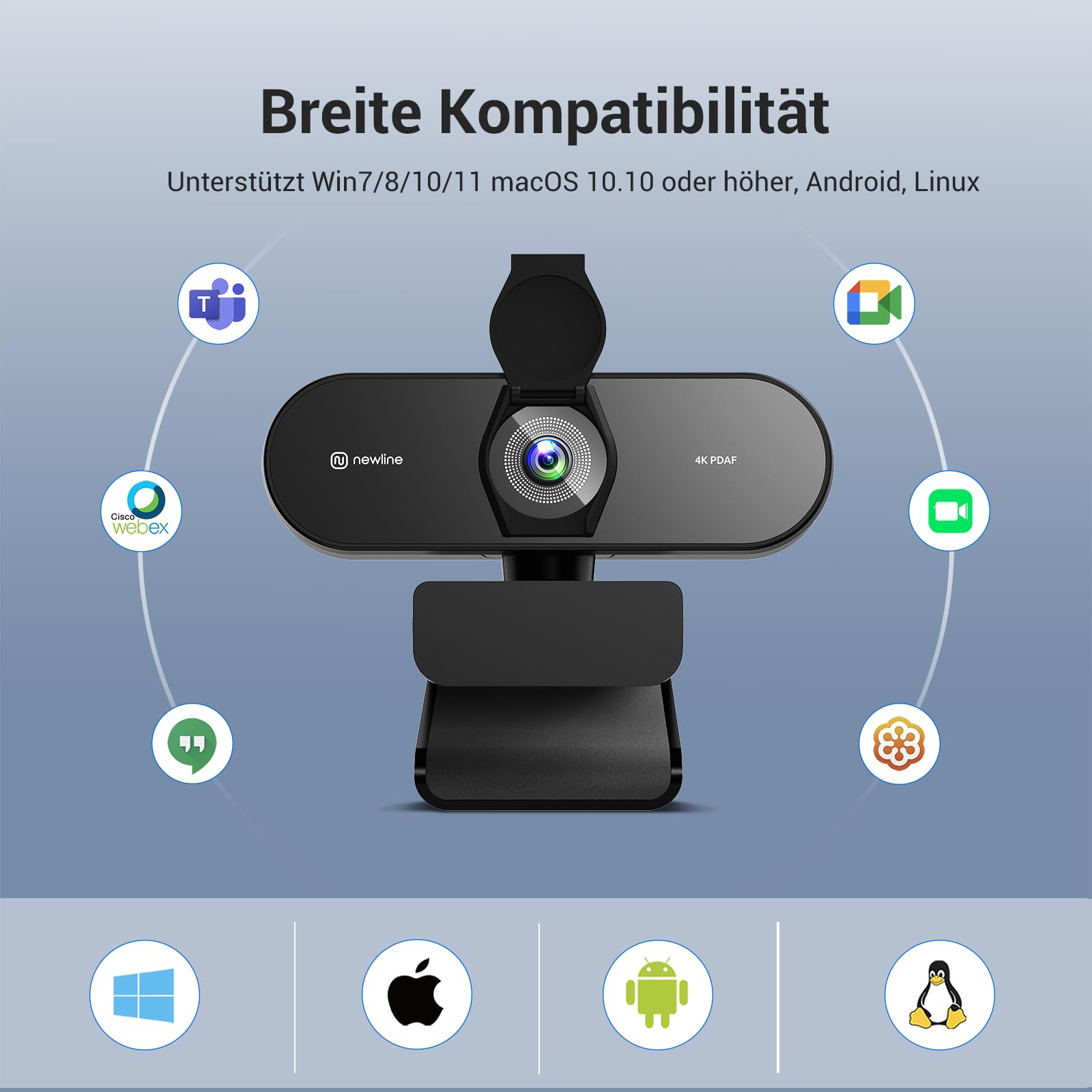 4K Webcam für PC mit Autofokus, 30FPS, Dual Mikrofon, Rauschunterdrückung, USB für Windows macOS