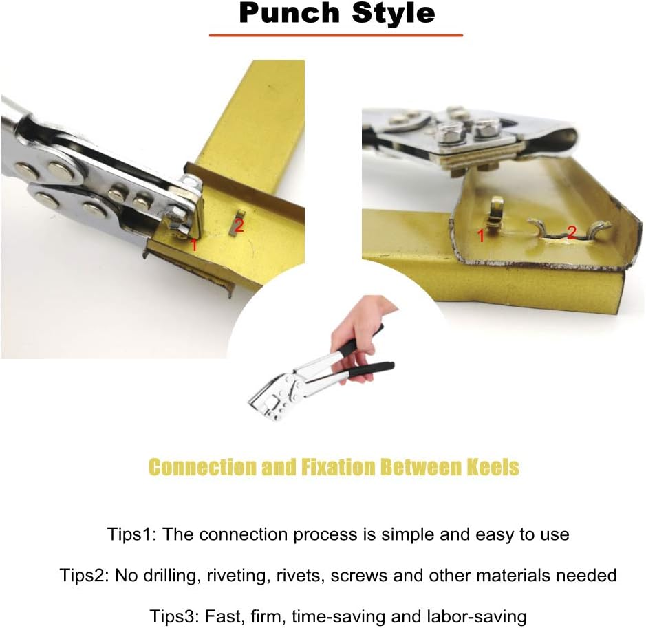 Metal Stud Crimper Drywall Tools, 0.5-0.8mm Keel Board Punch Hole for Lock Framing Fastening Crimping Single Hand Tool Punch Lock Plier(12")