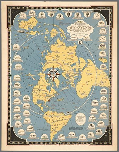 The Story Map of Flying : Flat Earth : Art Print : Map