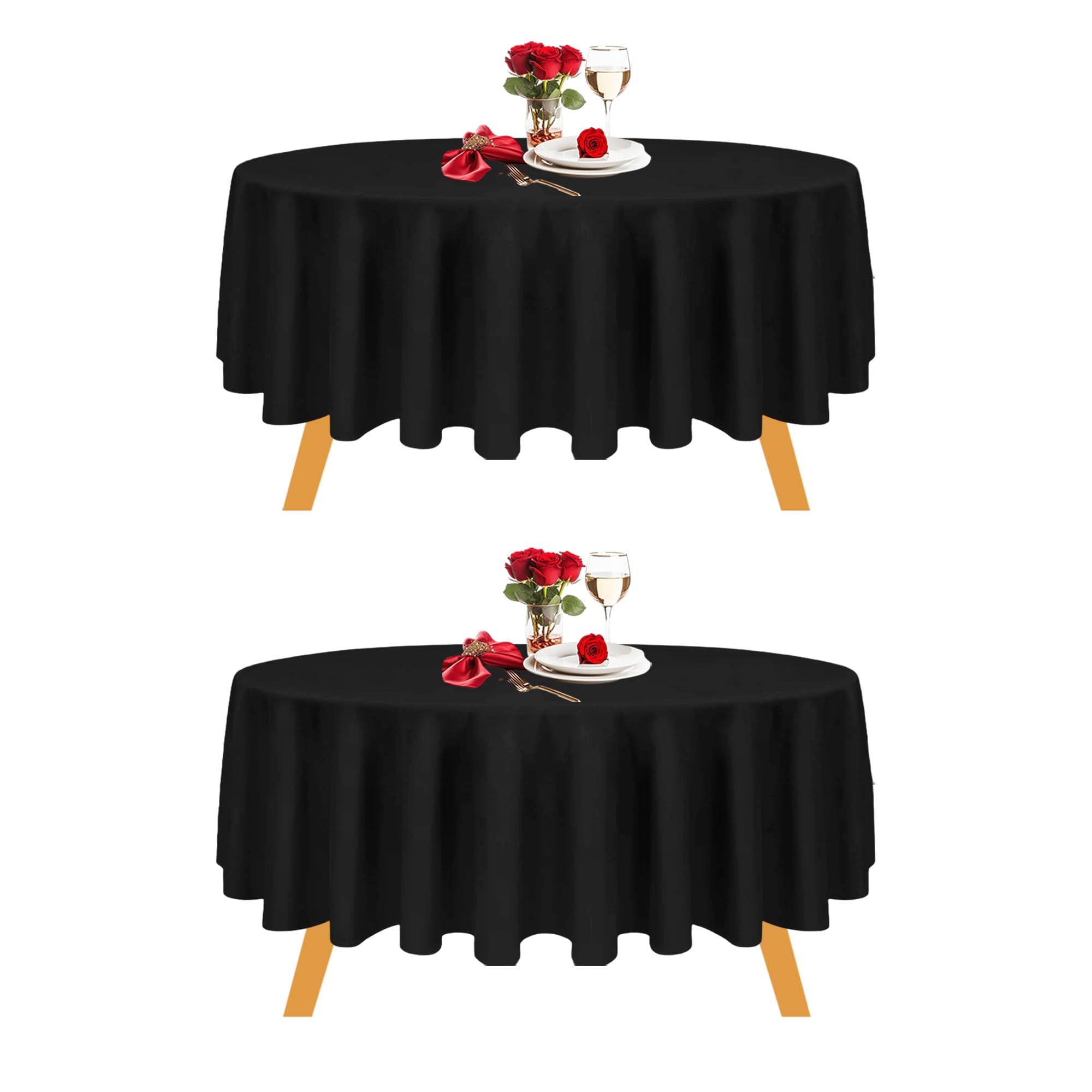 Trimming Shop Black Round Polyester Tablecloth, 70 inch Premium Circular Linen Table Cover, Washable Fabric Table Cloth for Dining Table, Banquet, Wedding, Christmas, Birthday, Parties, 2pcs