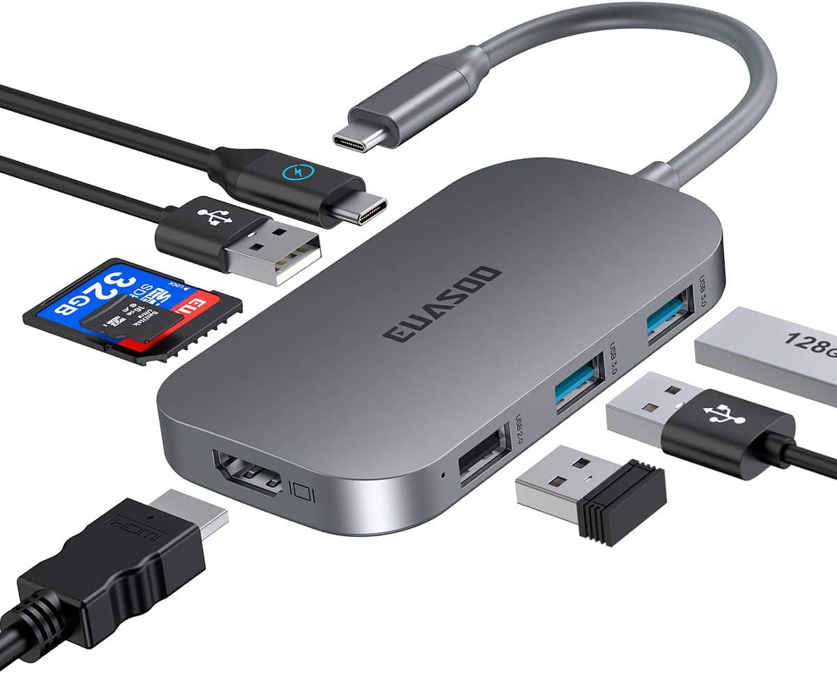 USB C Hub, EUASOO MacBook Pro Adatper USB C Dock, 9 in 2 USB C to HDMI Multiport Dongle Compatible for USB C Laptops and Other Type C Devices(4K HDMI USB3.0 SD/TF Card Reader PD Charging)