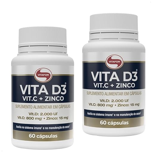 Kit 2 Vitamina D3 + C + Zinco Vitafor 60 cápsulas 1g
