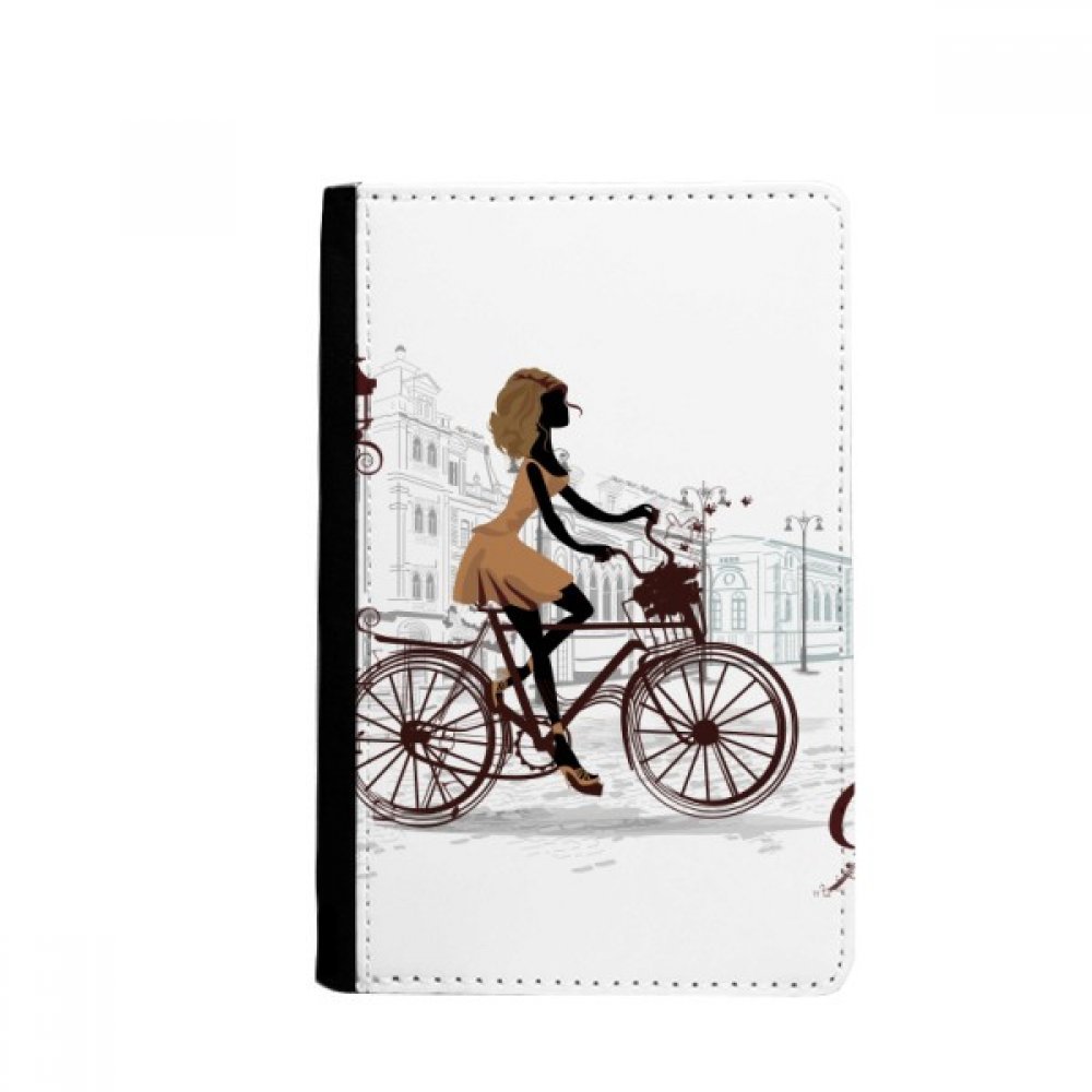 Bicycle Lady France Illustration Pattern Passport Holder Notecase Burse Wallet Cover Card Purse