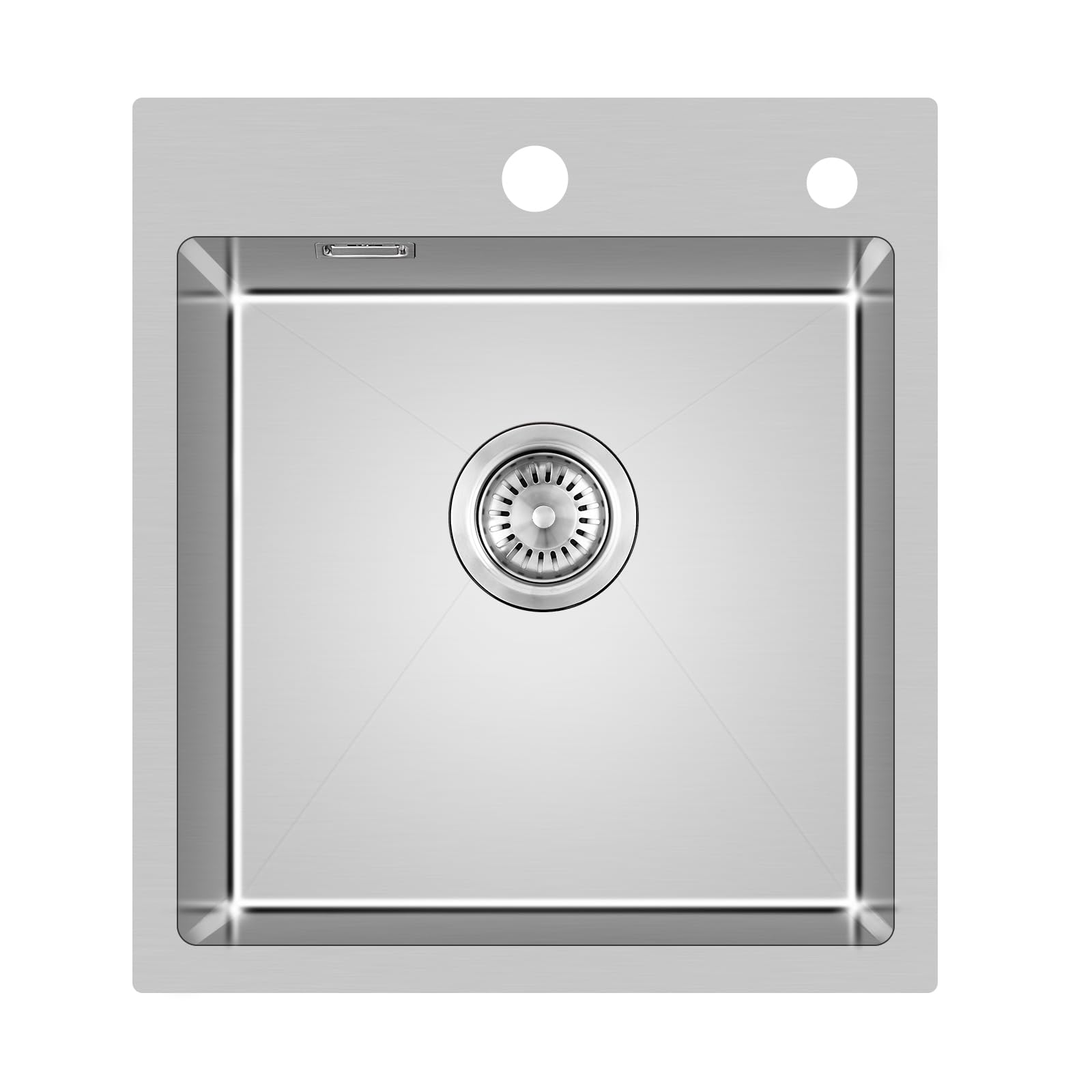 304 Stainless Steel Handmade Kitchen Sink 45 x 50 cm, Rectangular Kitchen Sink Drop in, Topmount Sink with Tap Hole and Overflow (Without Drain Pipe), 1 Bowl, Brushed