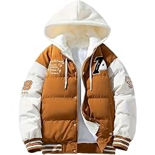 FTIMILD Mens Hooded Puffer Jacket Fake Two Piece Down Jaket Color Block Insulated Winter Coat
