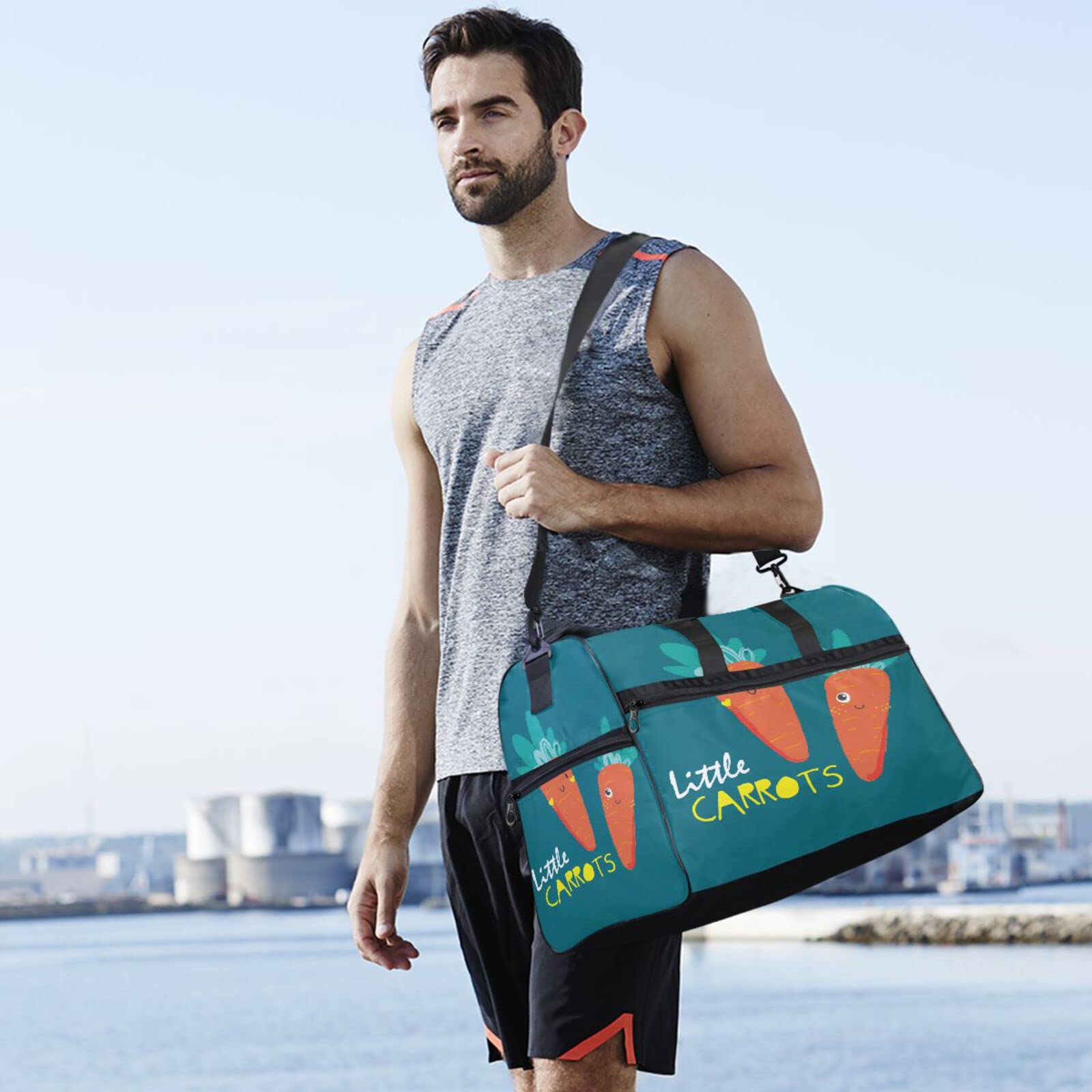 Karotte Süßer Gemüsekarikatur Sporttasche Badetasche mit Schuhfach Reisetaschen Handtasche für Reisen Frauen Mädchen Männer