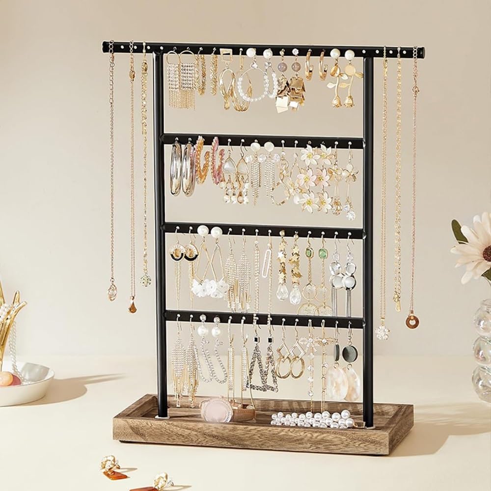 Armadi Jewelry Organizer with Wooden Base Earring Necklace | Display Stand