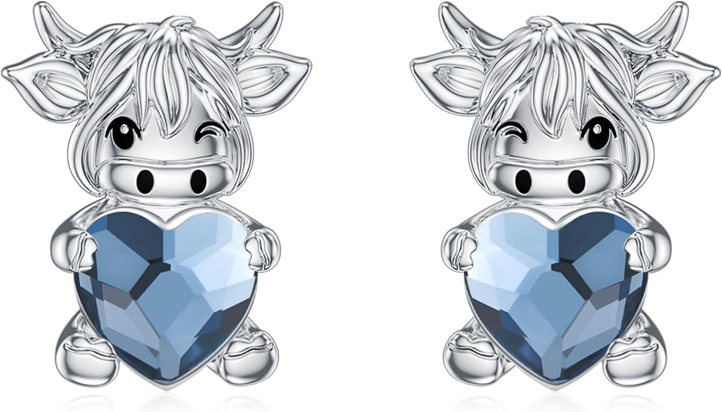 925 Sterling Silver Animal Earrings Highland Cow/Hummingbird/Ladybug/Otter/Shark/Dolphin Stud Earrings Hypoallergenic Animal Jewelry Gift for Her Women Birthday Anniversary Halloween Christmas