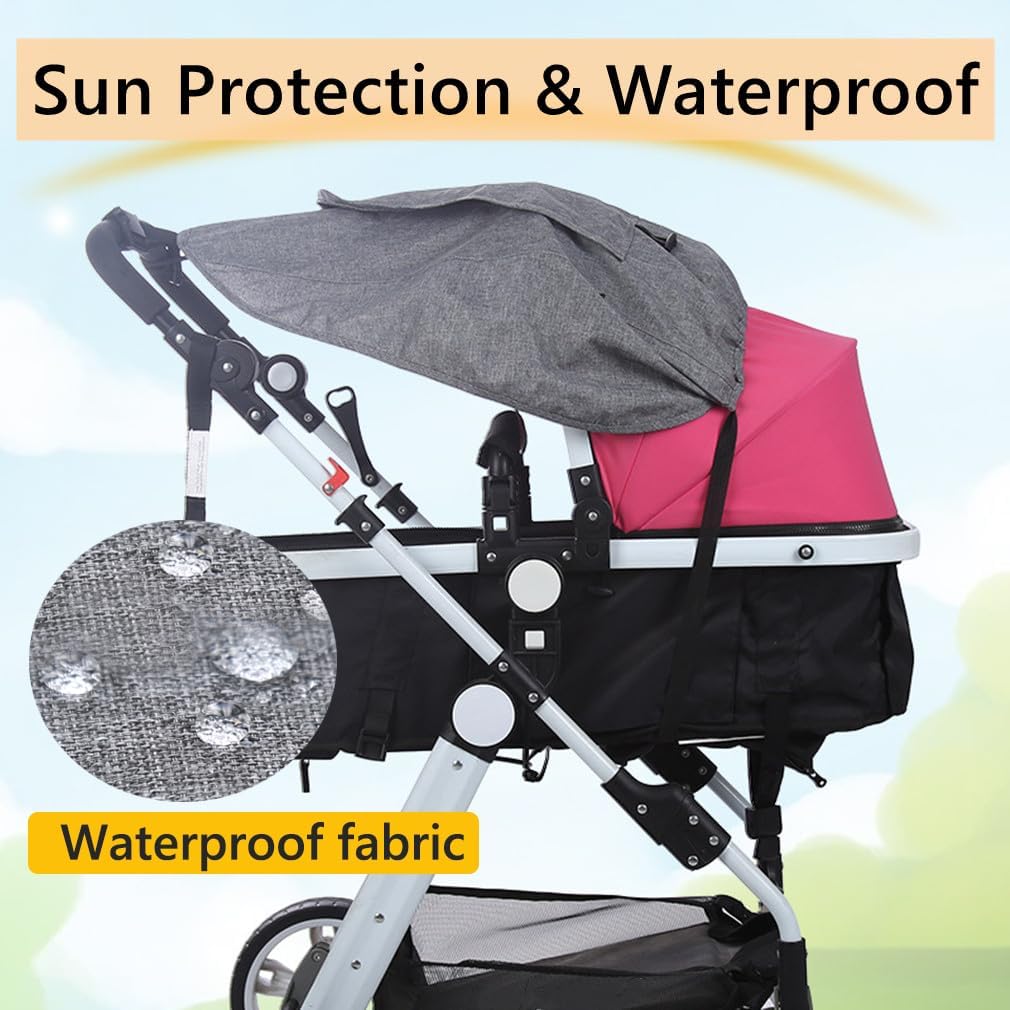 Pare-soleil Universel pour Poussette Auvent de Poussette Réglable Voile d'ombrage Landau Protégé du Soleil et du Vent Capote Ombrelle de Nacelle Imperméable Parasol Couverture de Soleil avec Hublot