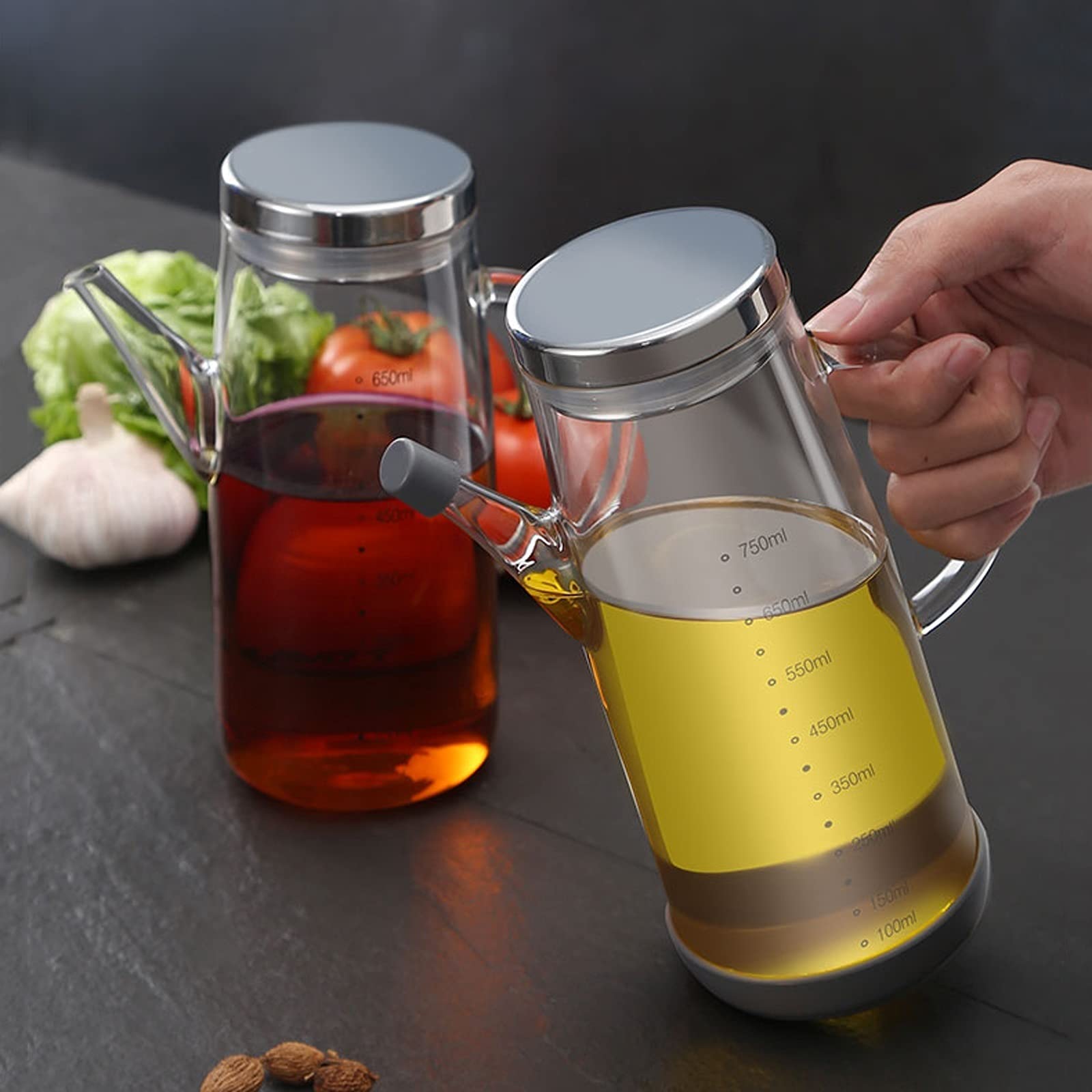 Dispensador de Botellas de Aceite y Vinagre Aceite y vinagre Botella Cocina Aceite Aceite Dispensador de botellas 750 ml Decantador de botella de vidrio Botella de dispensación de aceite de oliva. Dec