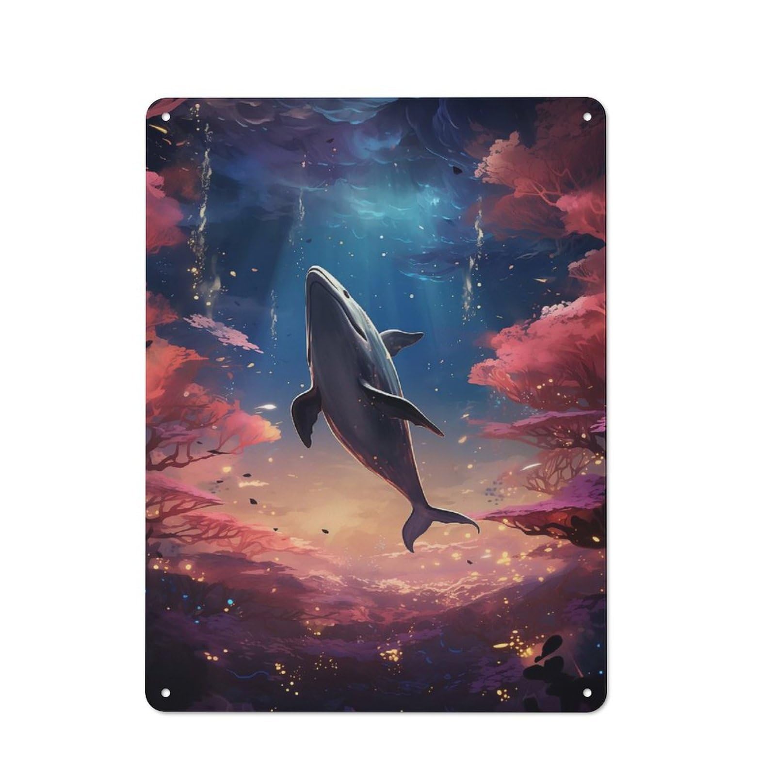Junmoney Cosmos Whale In Sky Tin Wall Plaque 40X30cm With For Garage Or Workshop, For An Autumn Wall Display In Garage And Workshop