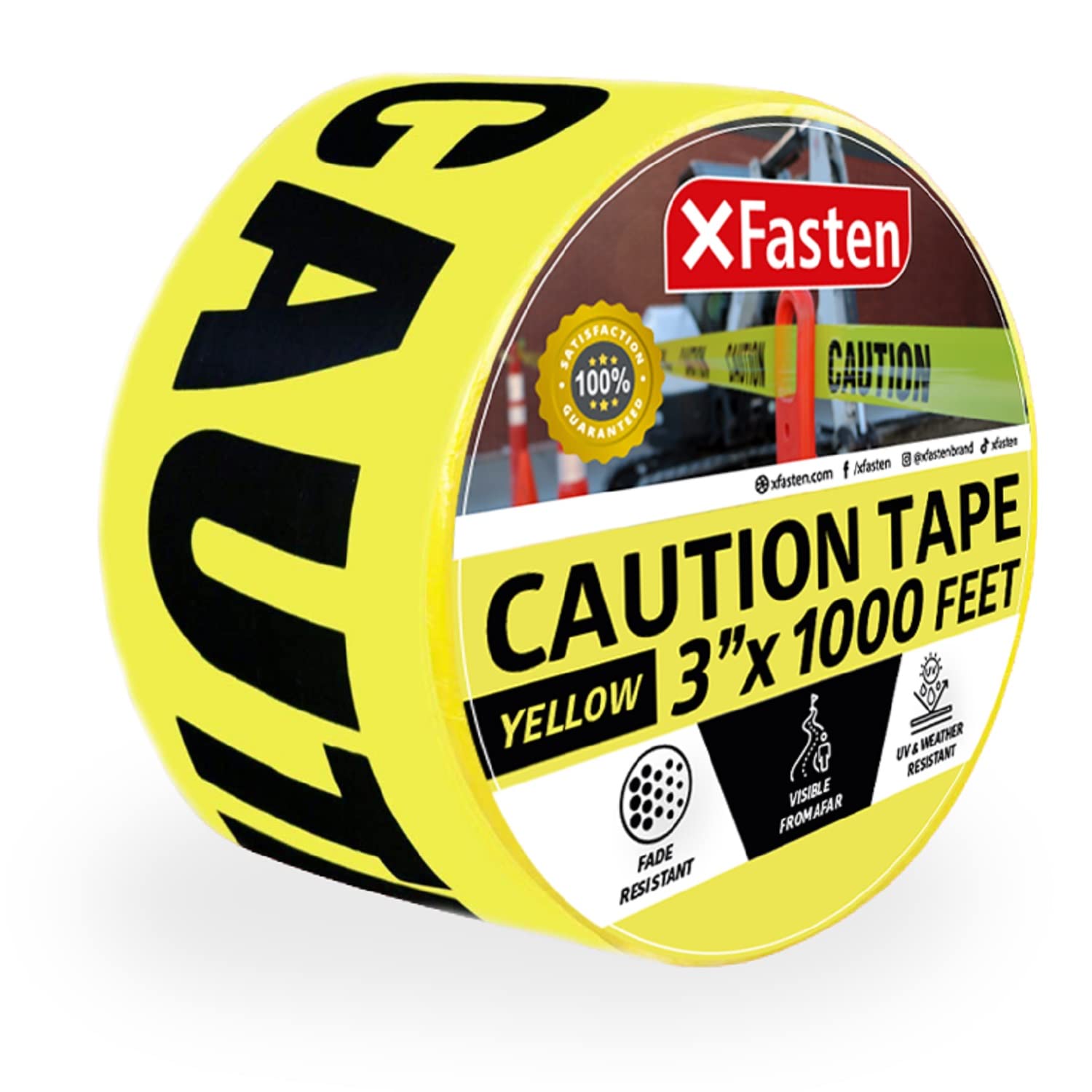 XFasten Caution Tape Roll, Non Adhesive, 3Inch x 1000Foot Yellow