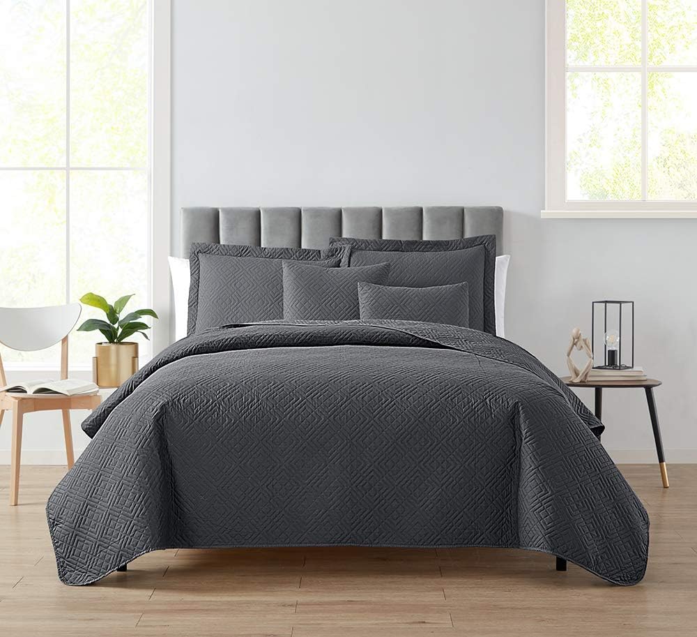 Hearth & Harbor Quilts Twin Size - All Season Bedspread Coverlet Set, Pinsonic Weave Lightweight Bedding Set - 4 Piece Twin Quilt Set with Pillow Shams, Diamond - Gray - Image 5